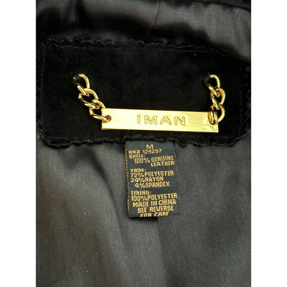 IMAN Global Chic Leather Faux Suede Moto Jacket Black Size Medium EUC - Picture 7 of 7